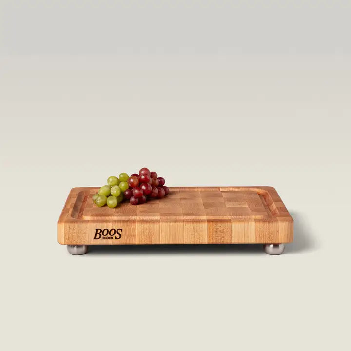 John Boos Maple Wood End Grain Chopping Block with Stainless Steel Bun Feet, W/Groove 1-3/4" Thick (Bun Feet Series)