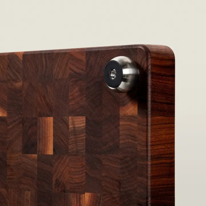 John Boos Walnut Wood End Grain Chopping Block with Stainless Steel Bun Feet, W/Groove 1-3/4" Thick (Bun Feet Series) (Copy) (Copy)