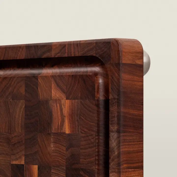 John Boos Walnut Wood End Grain Chopping Block with Stainless Steel Bun Feet, W/Groove 1-3/4" Thick (Bun Feet Series) (Copy) (Copy)