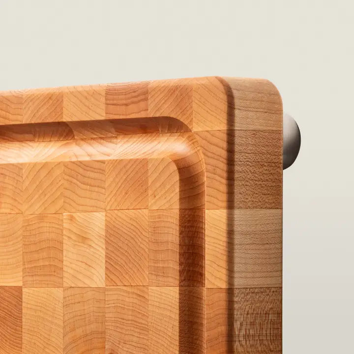 John Boos Maple Wood End Grain Chopping Block with Stainless Steel Bun Feet, W/Groove 1-3/4" Thick (Bun Feet Series)