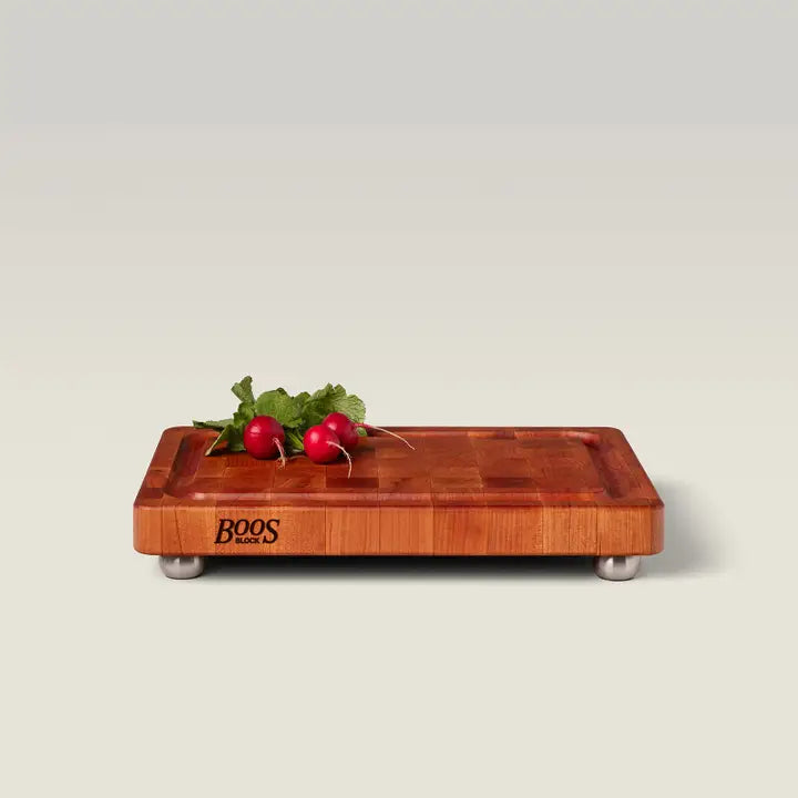 John Boos Cherry Wood End Grain Chopping Block with Stainless Steel Bun Feet, W/Groove 1-3/4" Thick (Bun Feet Series) (Copy)